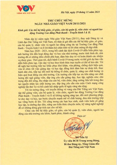 Thư chúc mừng ngày Nhà giáo Việt Nam (20/11)